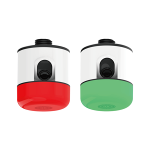 AKE PVD21 parking guidance camera front view with dual-color LED indicator, green for vacant and red for occupied