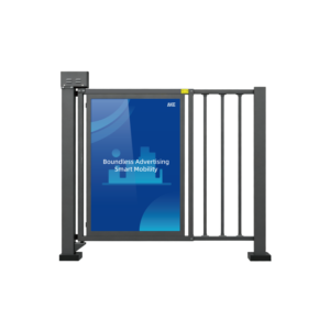 Advertising swing gate turnstile system with AKE LED lightbox display and pedestrian access control structure