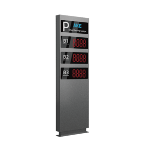 Parking guidance system entrance display with AKE Smart Parking Garage header and B1 B2 B3 LED space counts