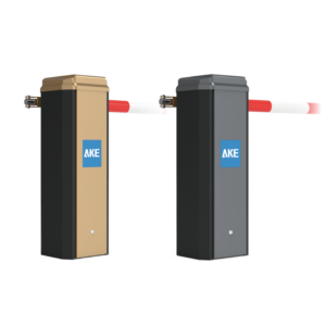 AKE boom barrier supplier product in gold and gray cabinet for parking access projects