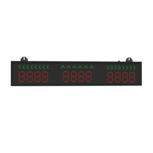 Three-direction LED display for parking guidance system intersections with green arrows and red space counts