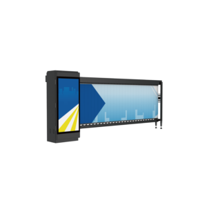 Automatic boom barrier system with louvered advertising display for parking entrances