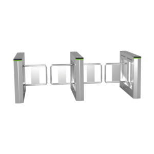 Outdoor swing barrier turnstile gate with SUS304 cabinets, reader areas, status lights, and dual access lanes