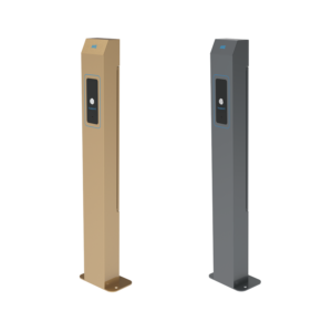 AKE parking intercom terminal front view with gold and gray slim housing for boom barrier lanes