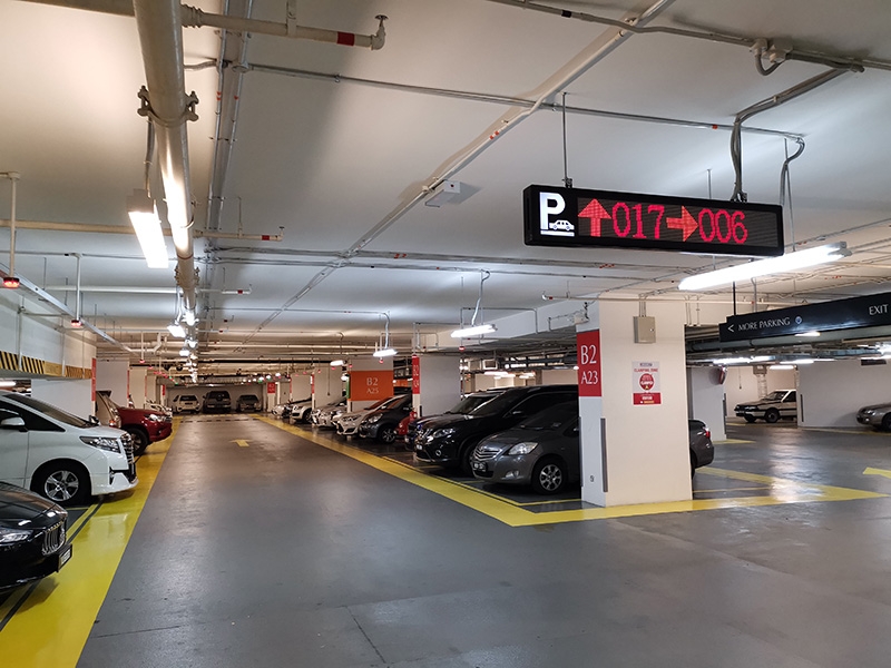 Guidance displays within the hotel parking area