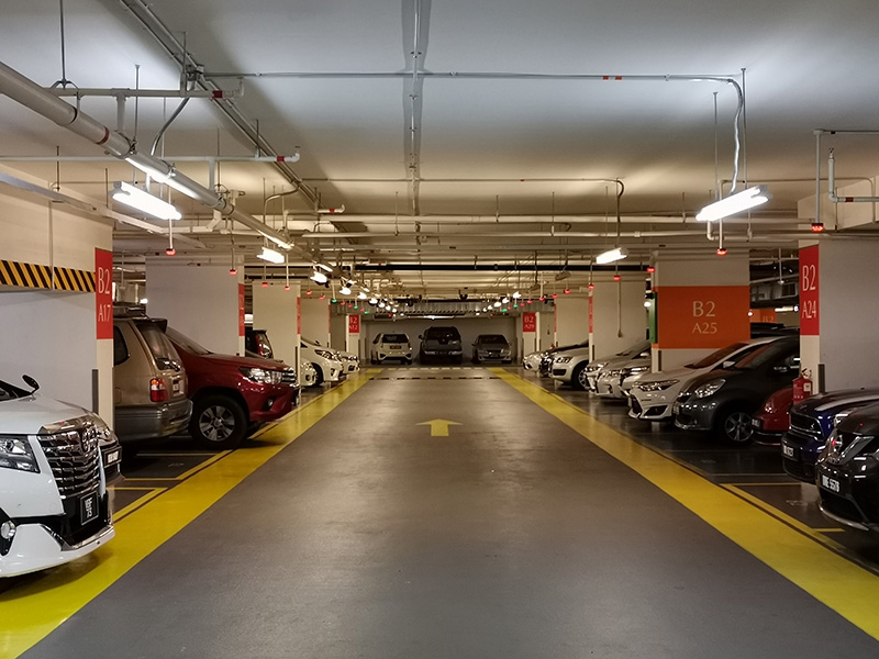 A parking aisle at Four Seasons Hotel Kuala Lumpur