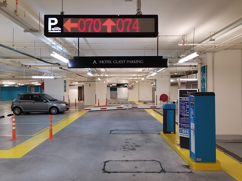 Guidance displays within the hotel parking area