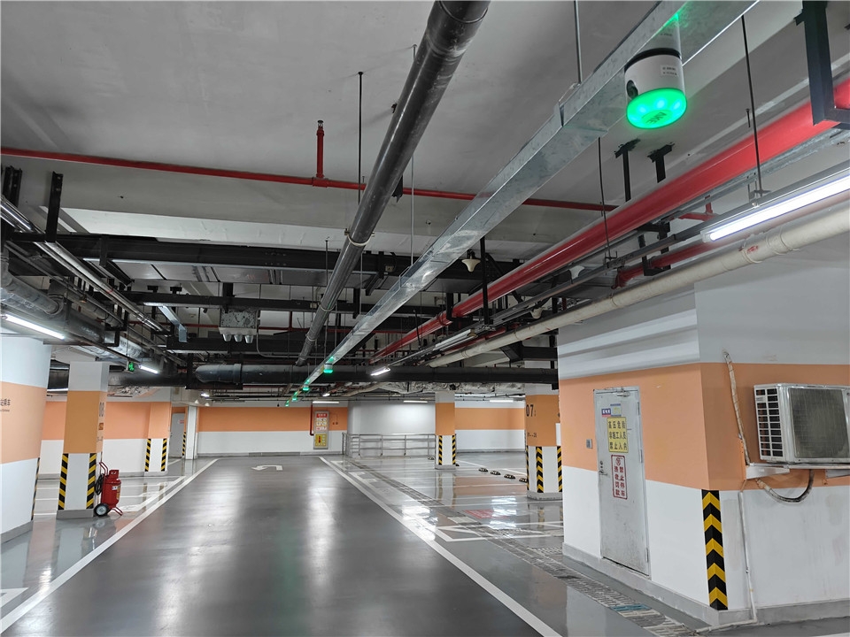 Parking aisles and overhead camera guidance equipment