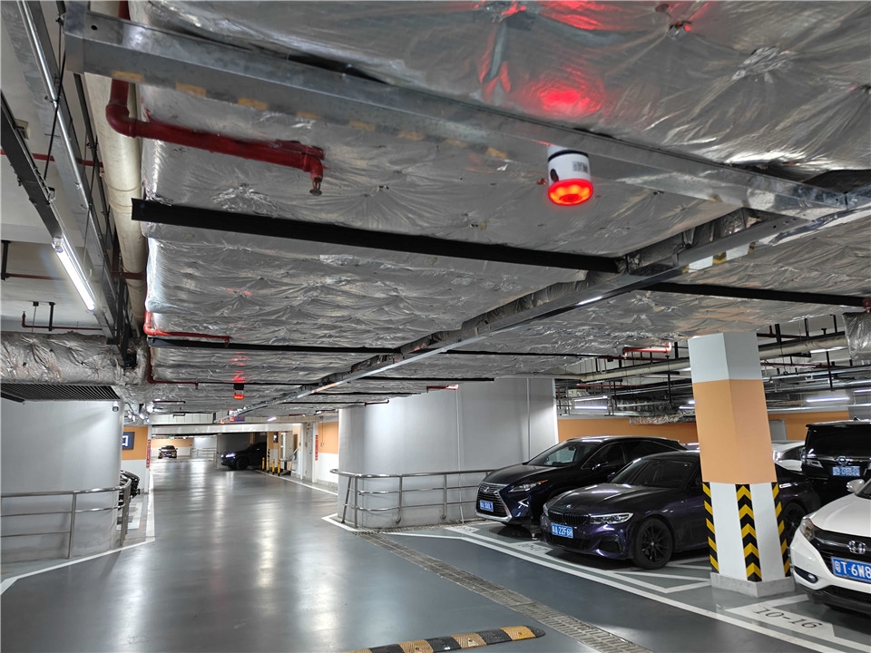 Parking aisles and overhead camera guidance equipment