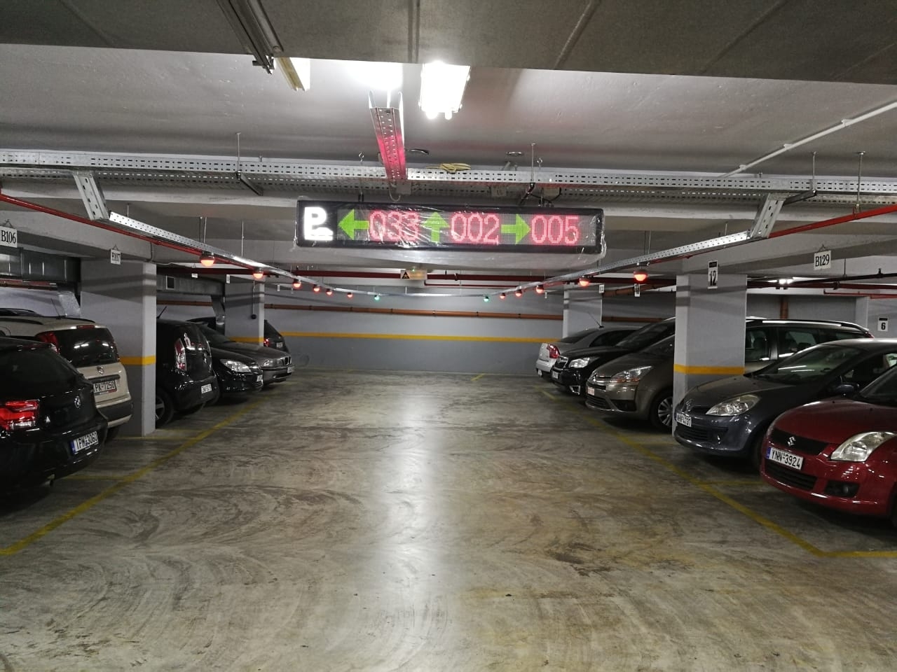 Parking aisles and guidance displays at Kronos Parking